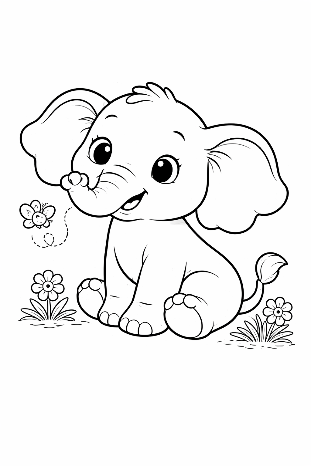 Kleurplaat schattige olifant