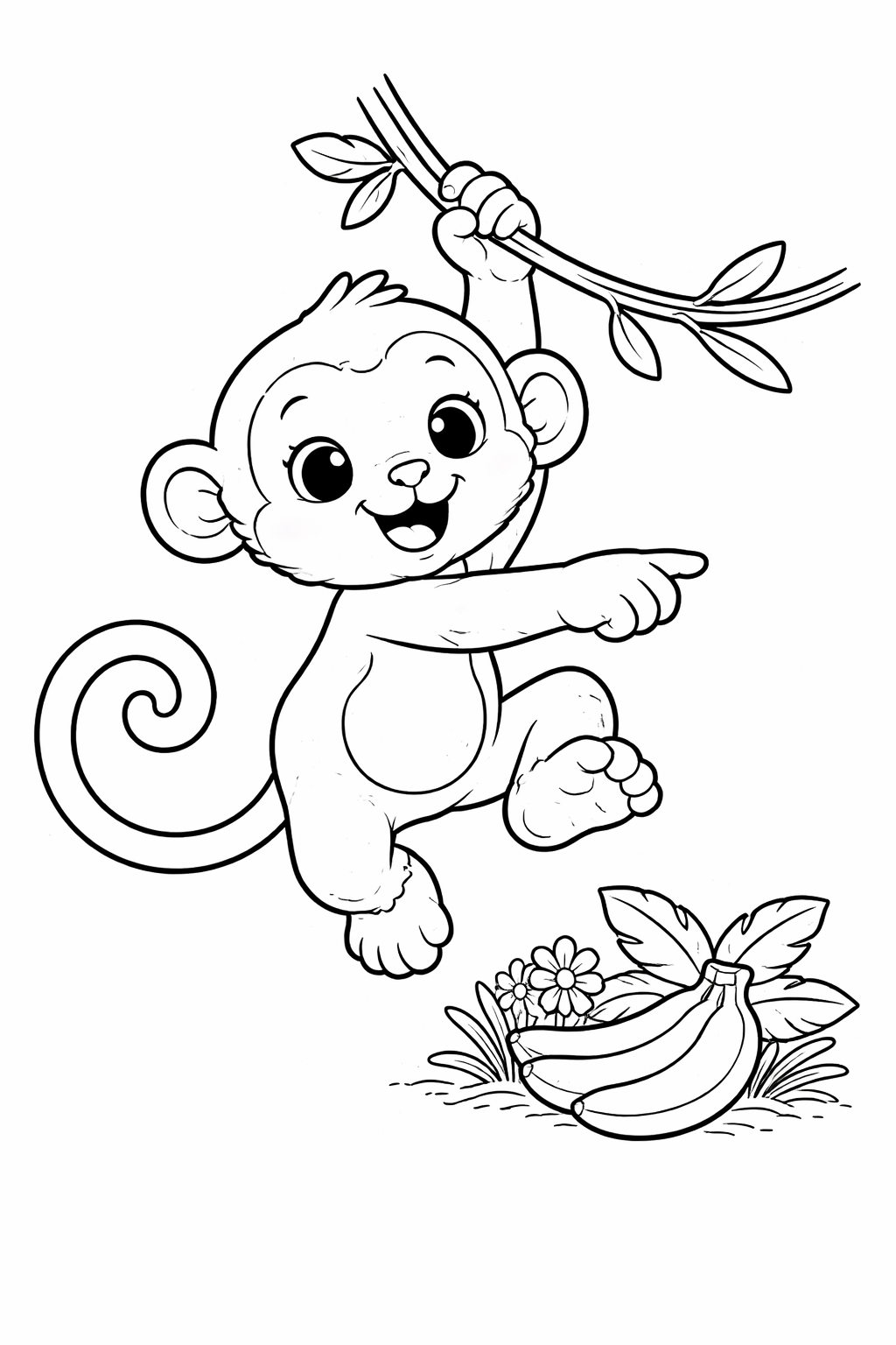 Kleurplaat speelse aap