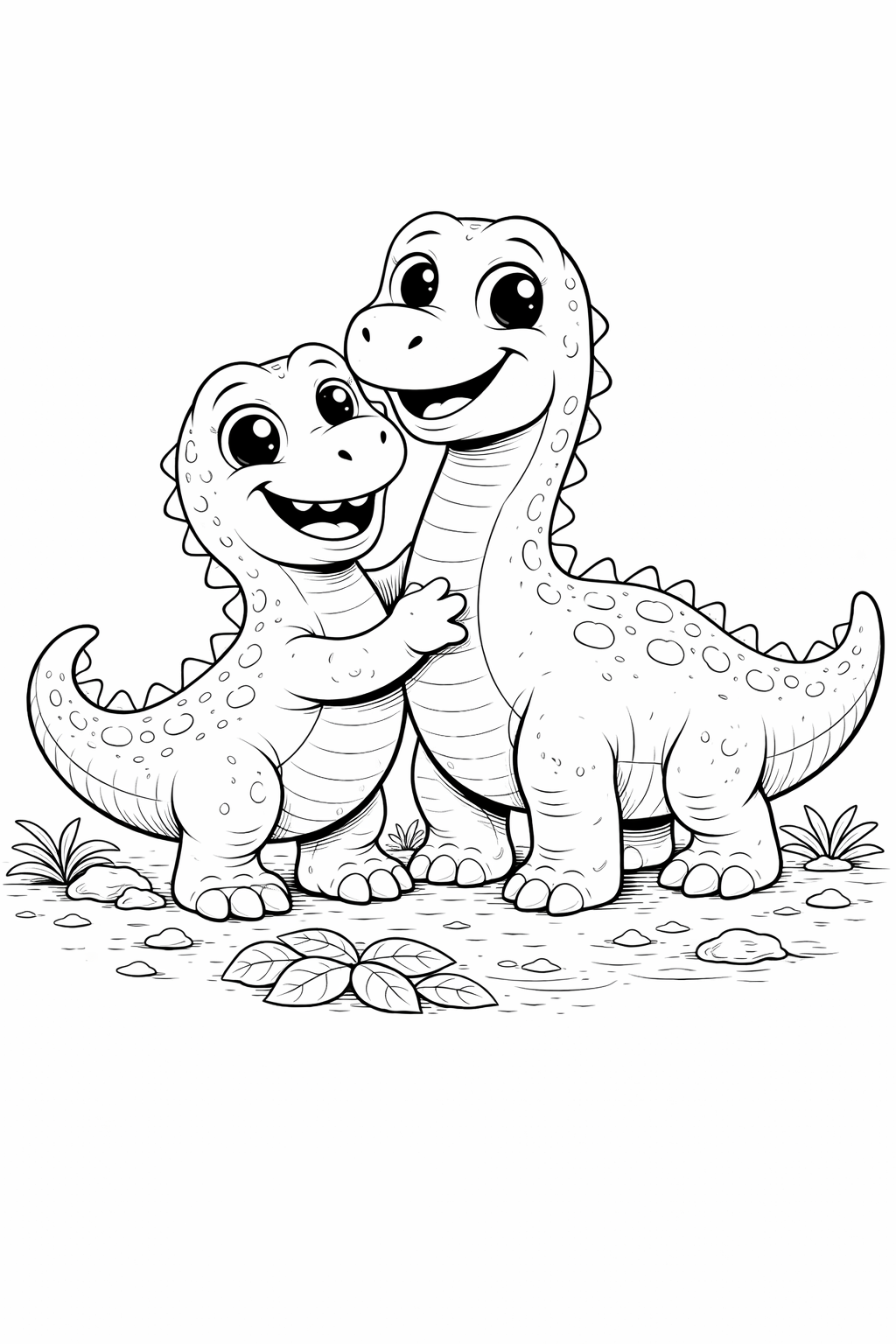 Kleurplaat twee dinosaurus vriendjes
