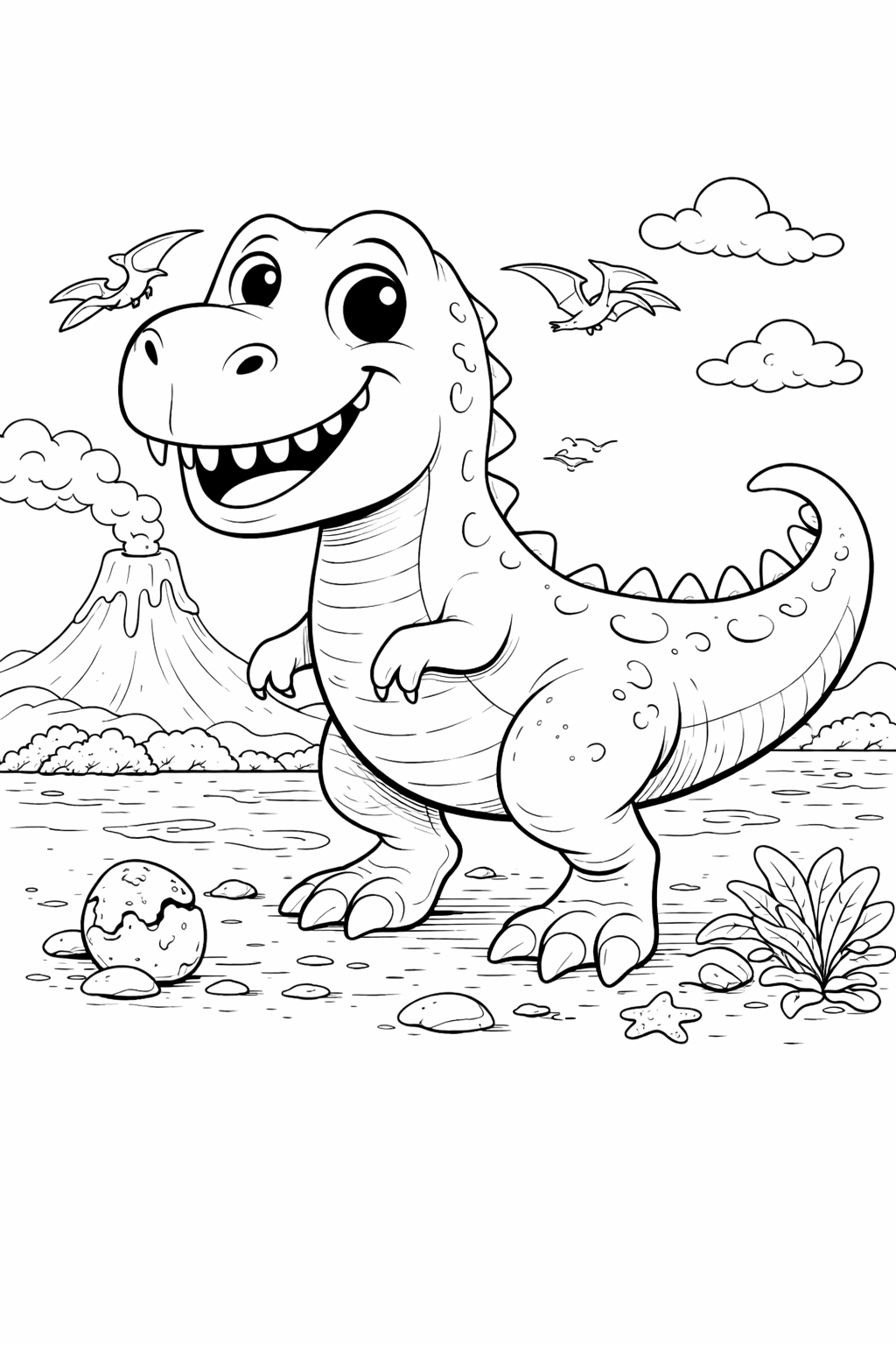 Kleurplaat vriendelijke t-rex