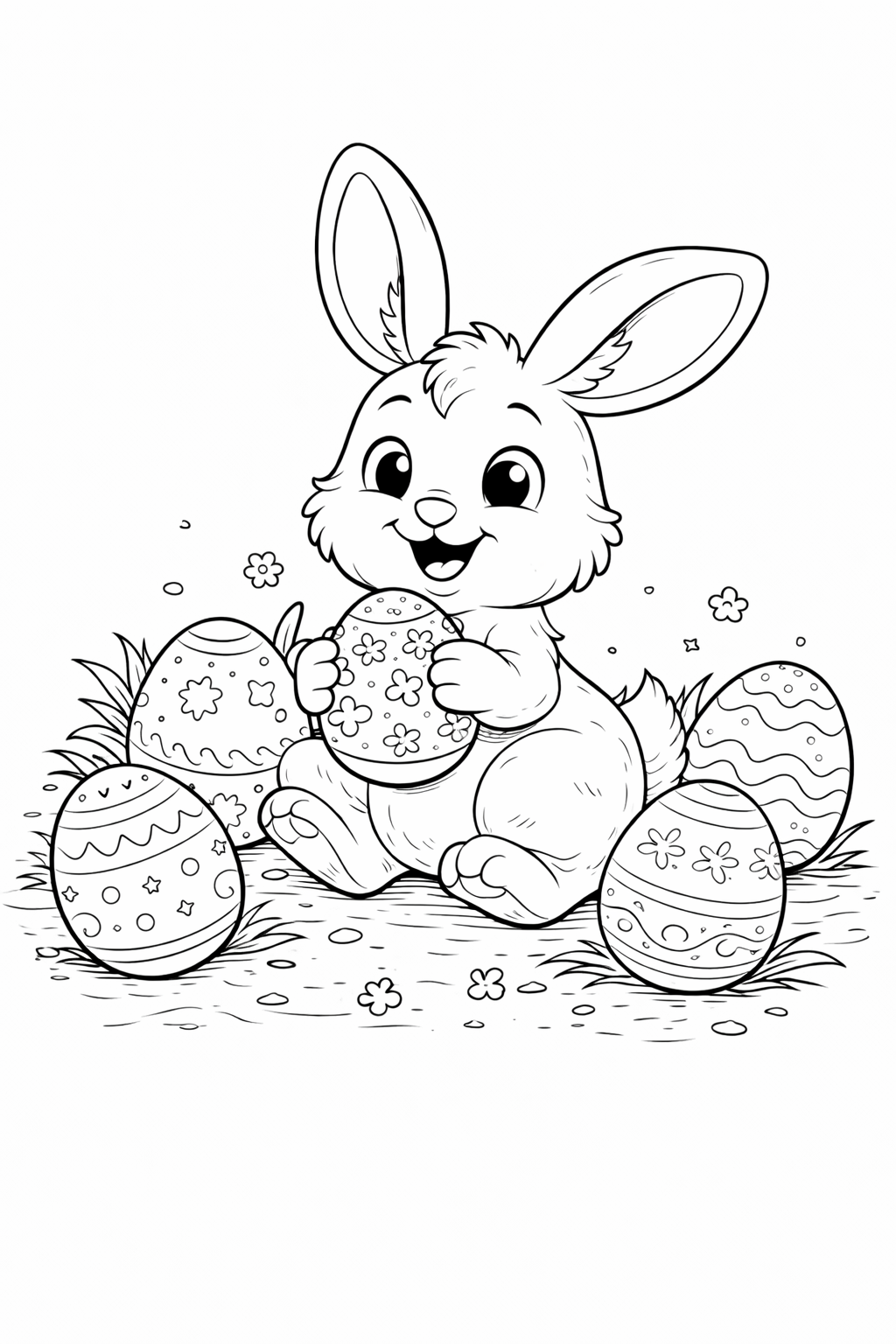 Kleurplaat paashaas met eieren